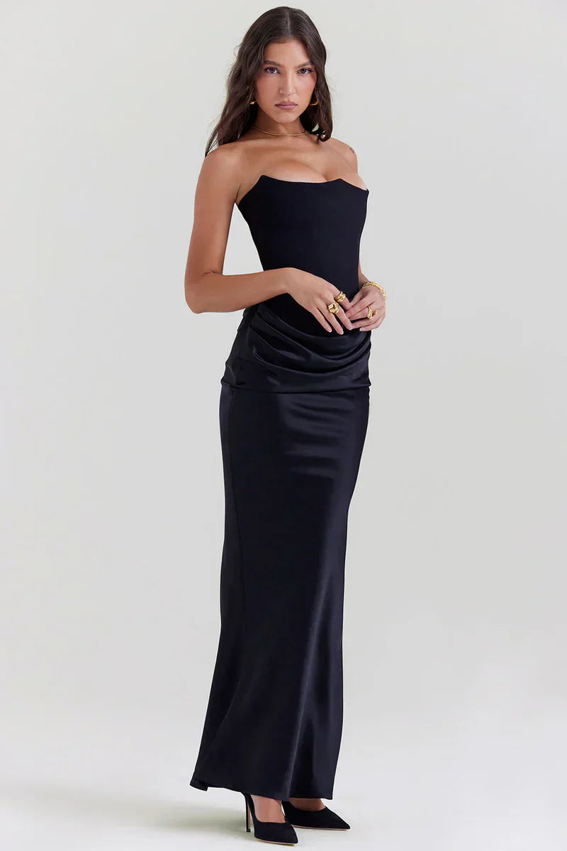 Prue | Maxi Party Dress Pink Satin Strapless Corset for Women