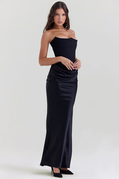 Prue | Maxi Party Dress Pink Satin Strapless Corset for Women