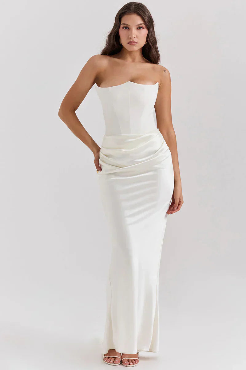 Prue | Maxi Party Dress Pink Satin Strapless Corset for Women