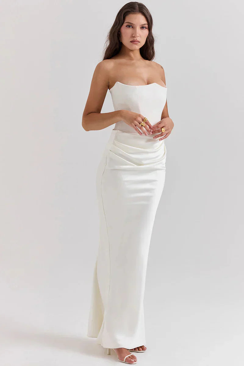 Prue | Maxi Party Dress Pink Satin Strapless Corset for Women