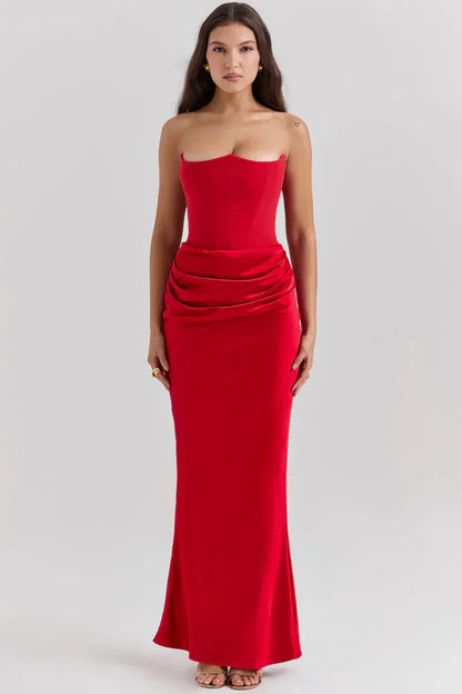 Prue | Maxi Party Dress Pink Satin Strapless Corset for Women