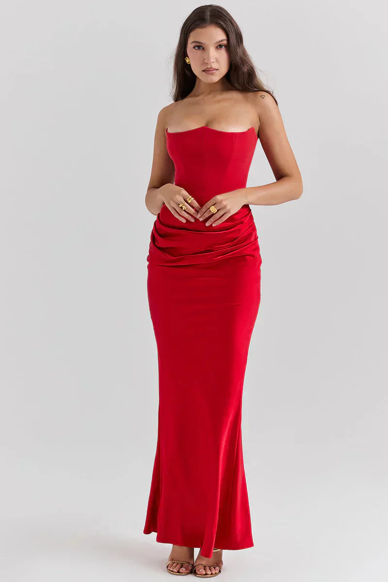 Prue | Maxi Party Dress Pink Satin Strapless Corset for Women