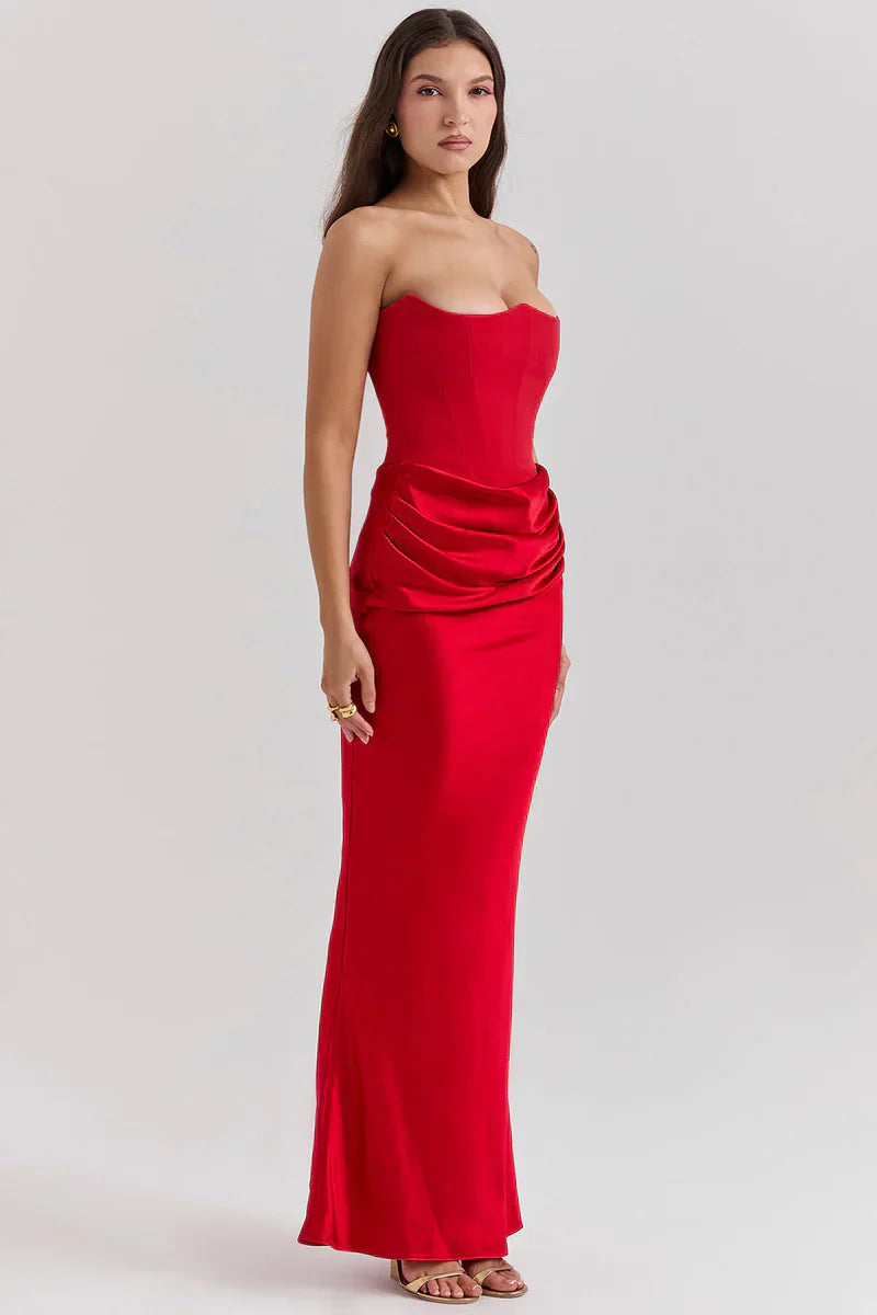 Prue | Maxi Party Dress Pink Satin Strapless Corset for Women