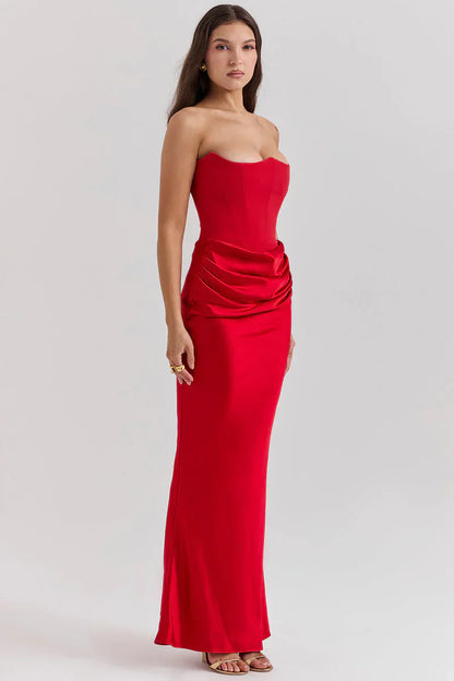 Prue | Maxi Party Dress Pink Satin Strapless Corset for Women