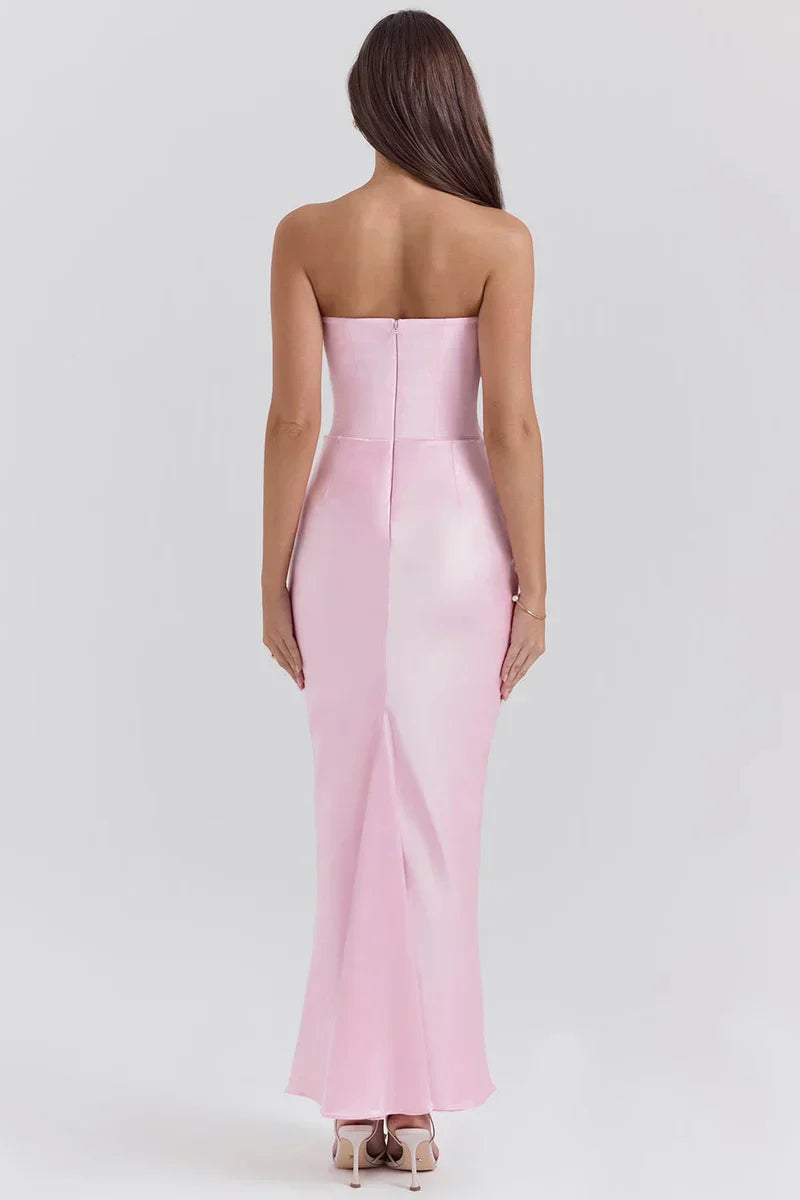 Prue | Maxi Party Dress Pink Satin Strapless Corset for Women