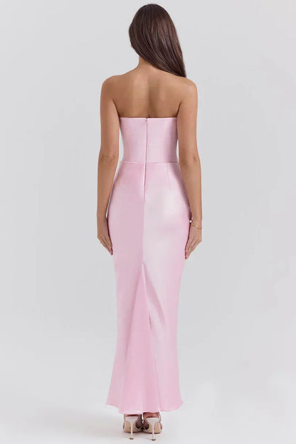 Prue | Maxi Party Dress Pink Satin Strapless Corset for Women