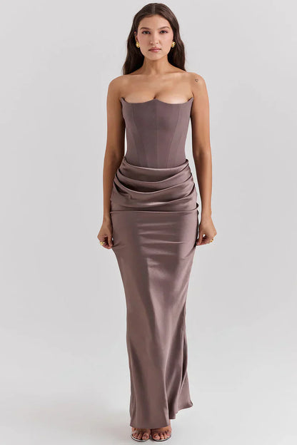 Prue | Maxi Party Dress Pink Satin Strapless Corset for Women