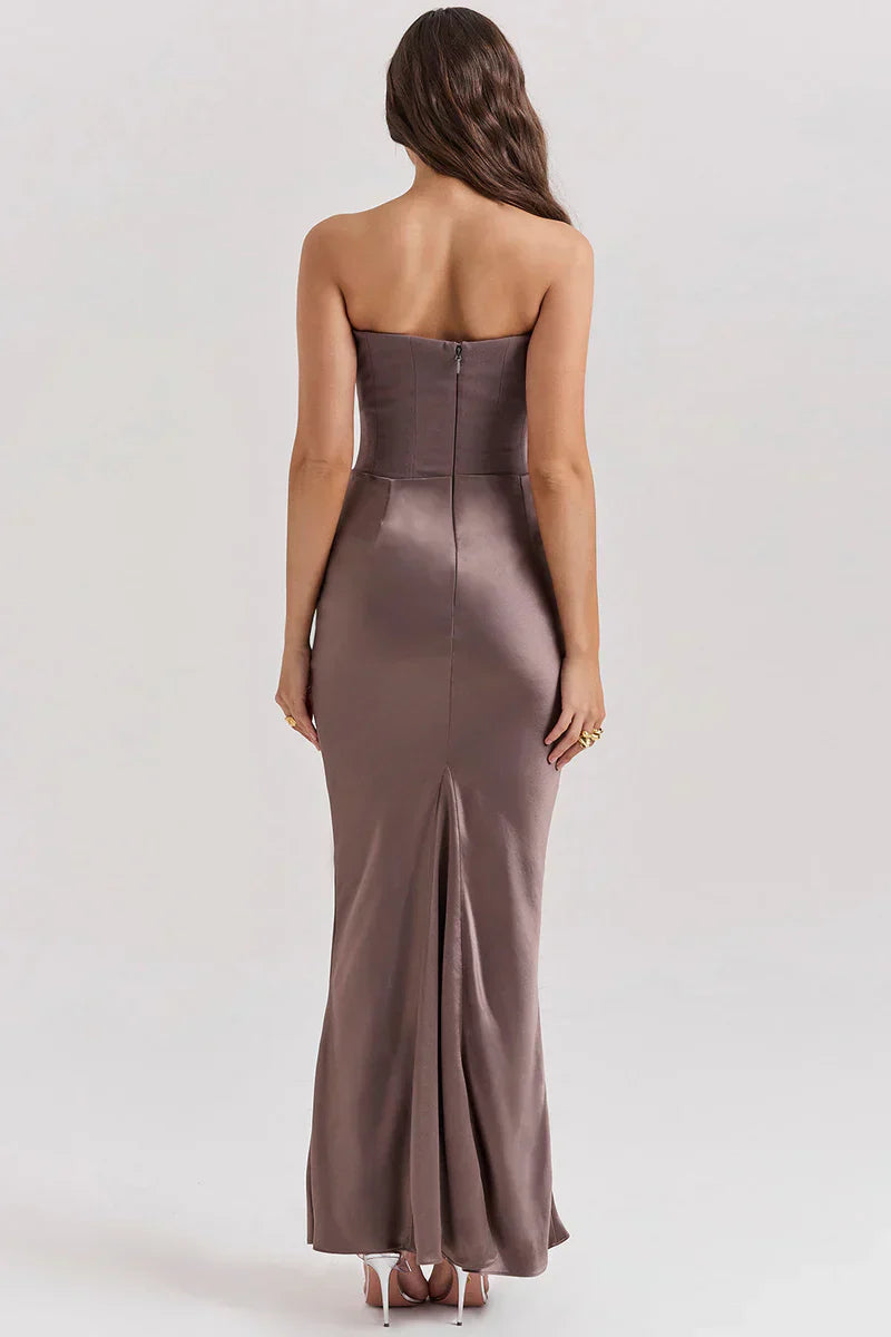 Prue | Maxi Party Dress Pink Satin Strapless Corset for Women