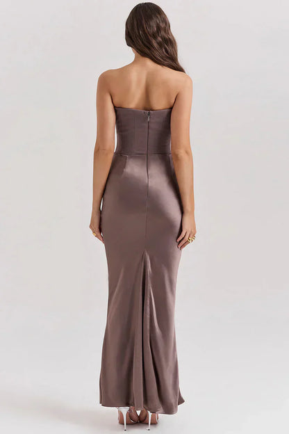 Prue | Maxi Party Dress Pink Satin Strapless Corset for Women
