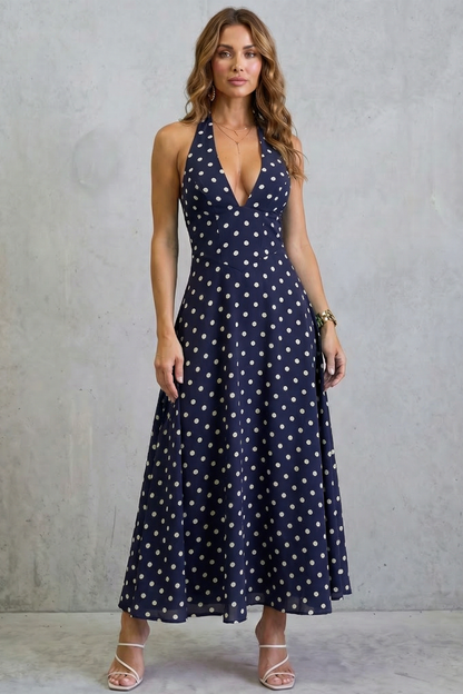 Rosalind | Maxi Dress Pink Floral Satin Halter Neck Backless for Women