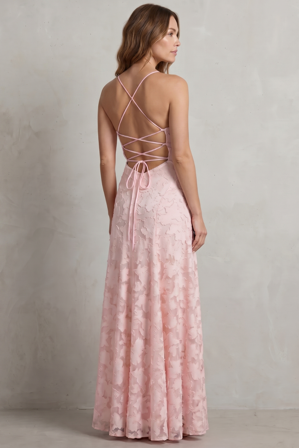 Saffron | Maxi Dress Blush Pink Floral Textured Spaghetti Strap for Women