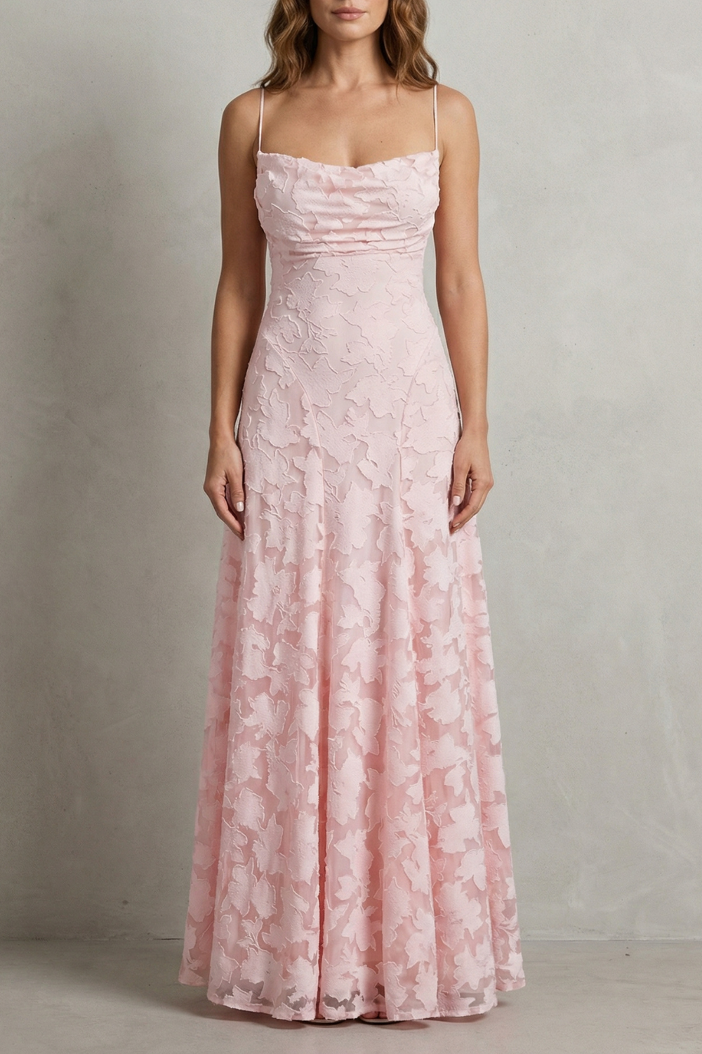 Saffron | Maxi Dress Blush Pink Floral Textured Spaghetti Strap for Women