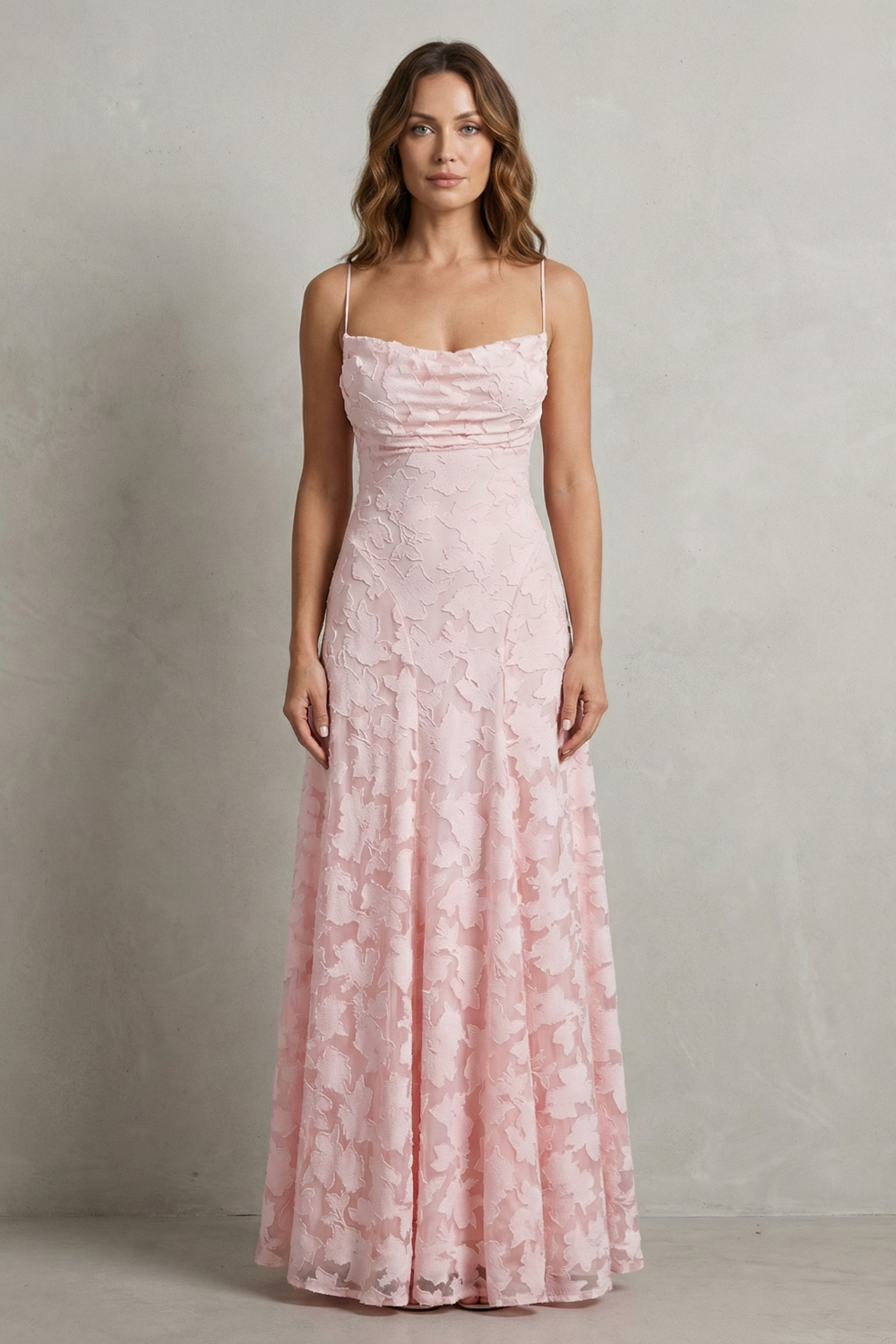 Saffron | Maxi Dress Blush Pink Floral Textured Spaghetti Strap for Women