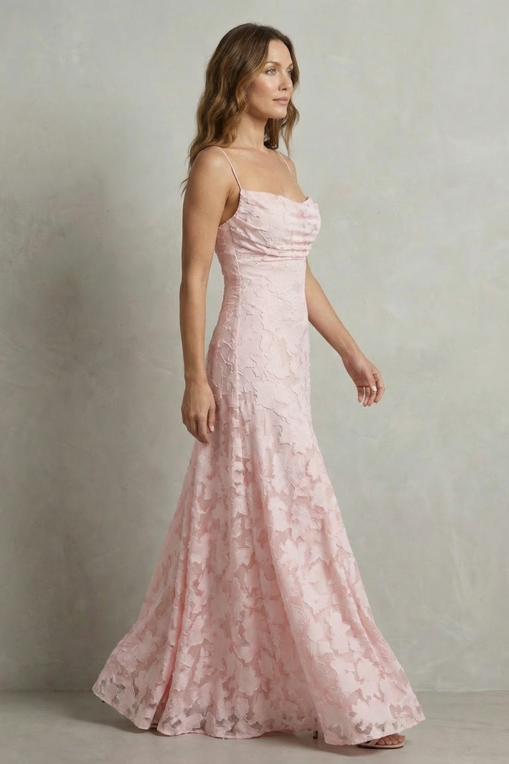 Saffron | Maxi Dress Blush Pink Floral Textured Spaghetti Strap for Women