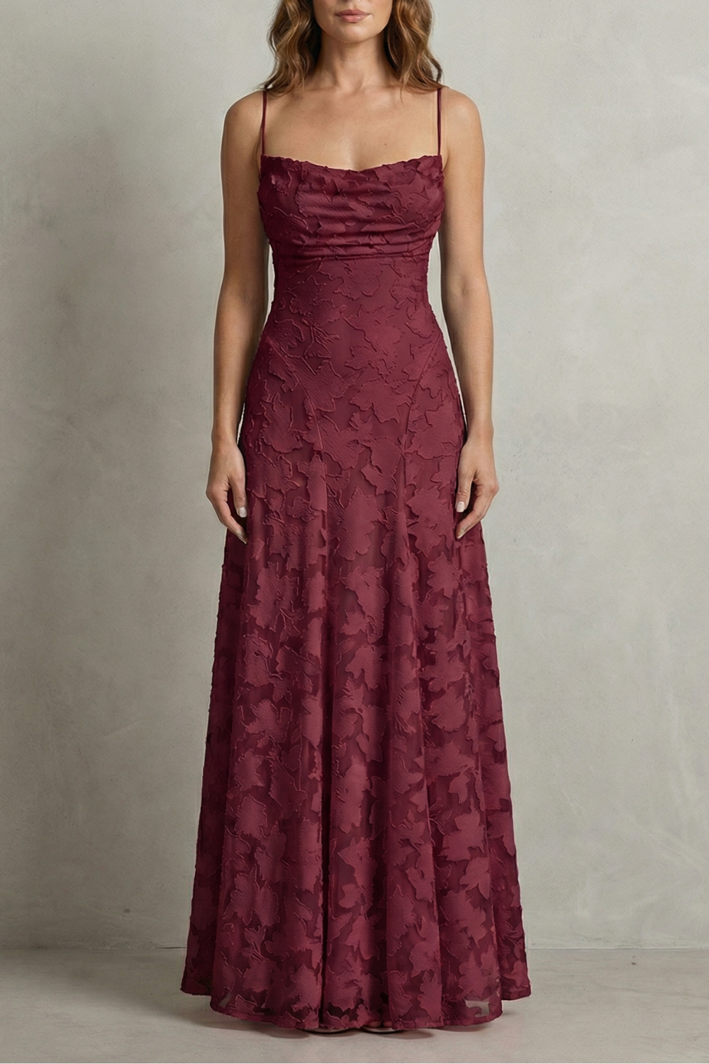 Saffron | Maxi Dress Blush Pink Floral Textured Spaghetti Strap for Women