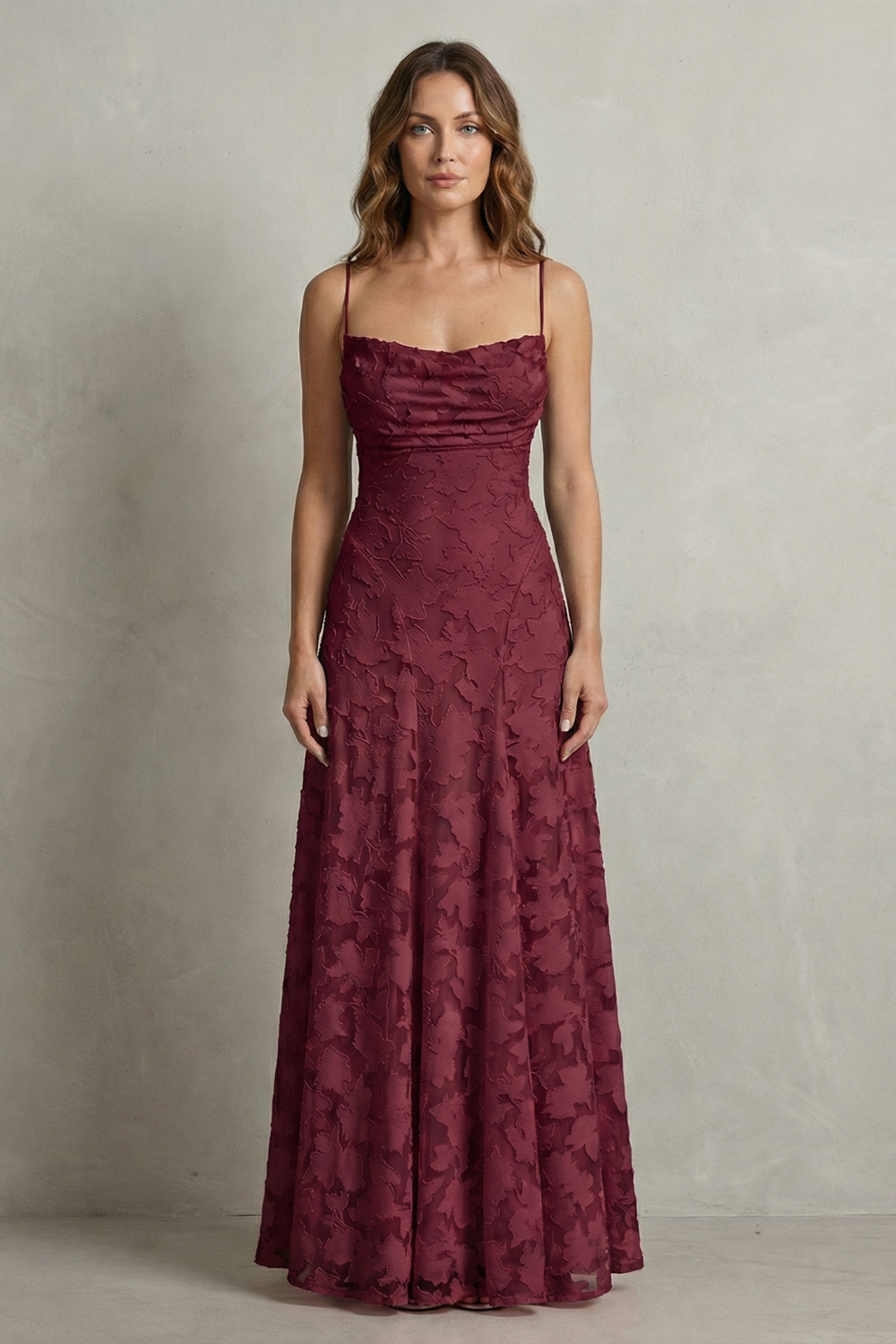 Saffron | Maxi Dress Blush Pink Floral Textured Spaghetti Strap for Women