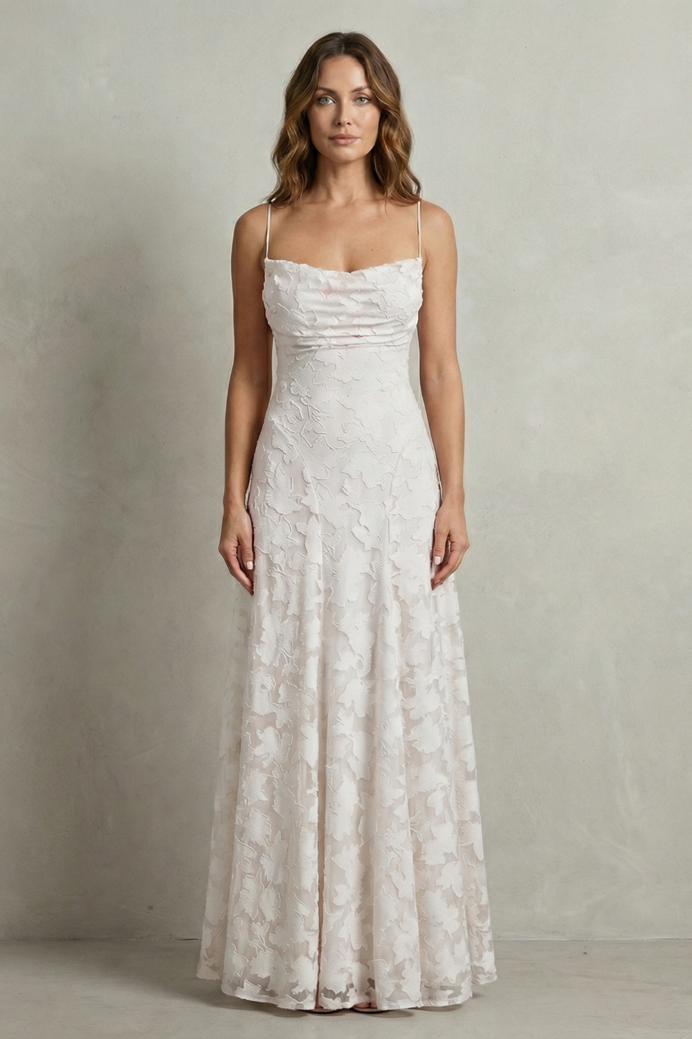 Saffron | Maxi Dress Blush Pink Floral Textured Spaghetti Strap for Women