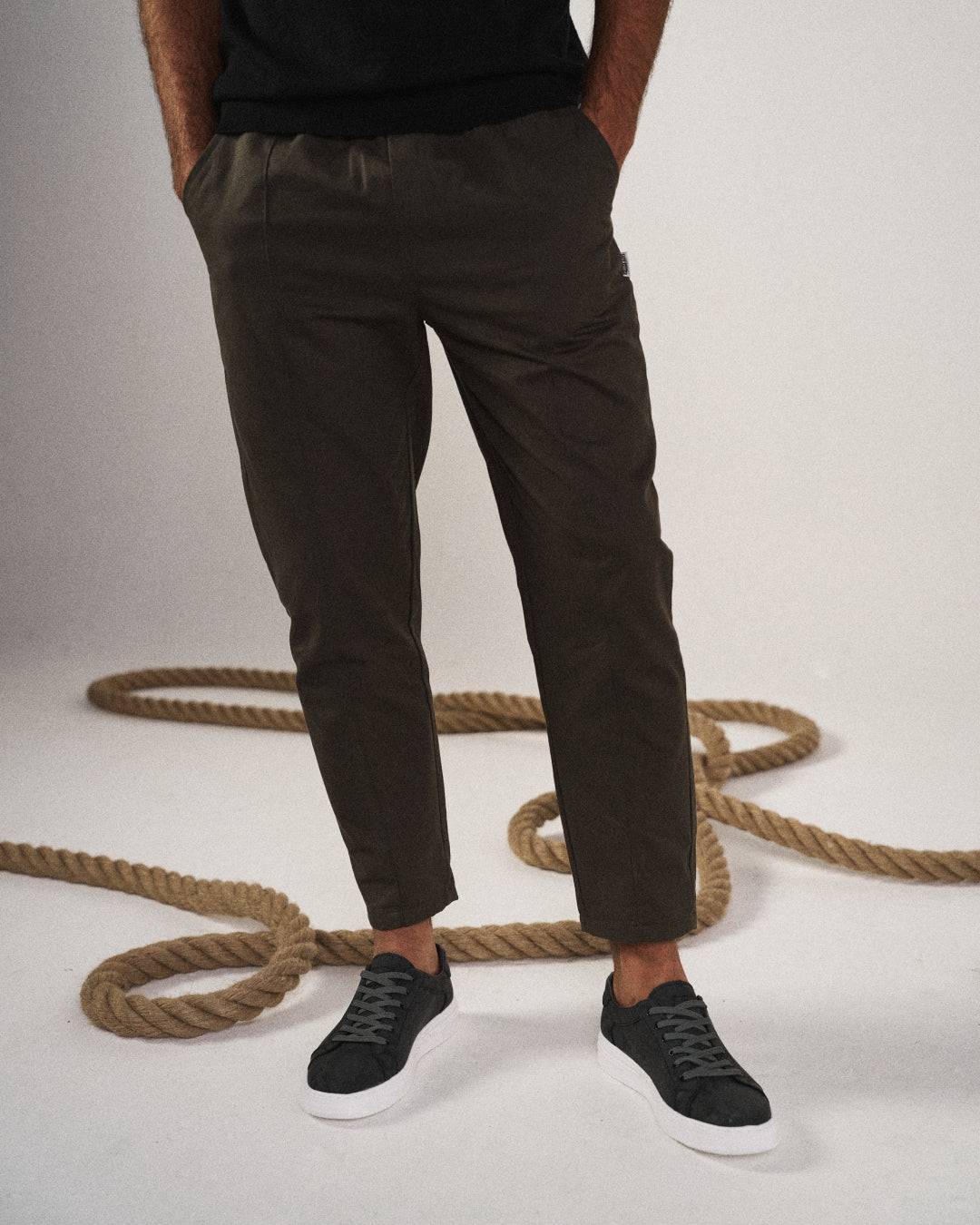 Malcolm | Tapered Joggers Black Cotton Drawstring for Men