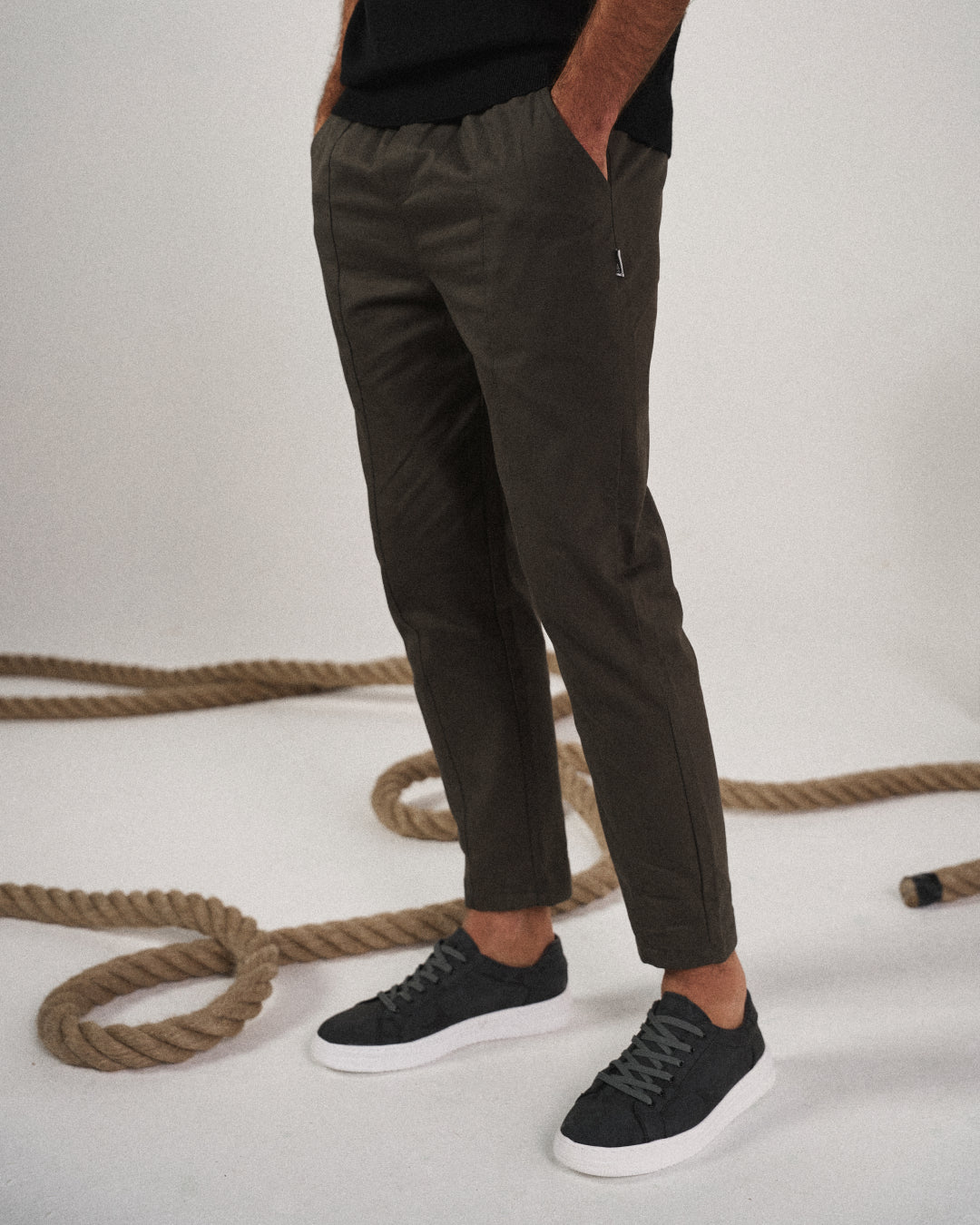 Malcolm | Tapered Joggers Black Cotton Drawstring for Men