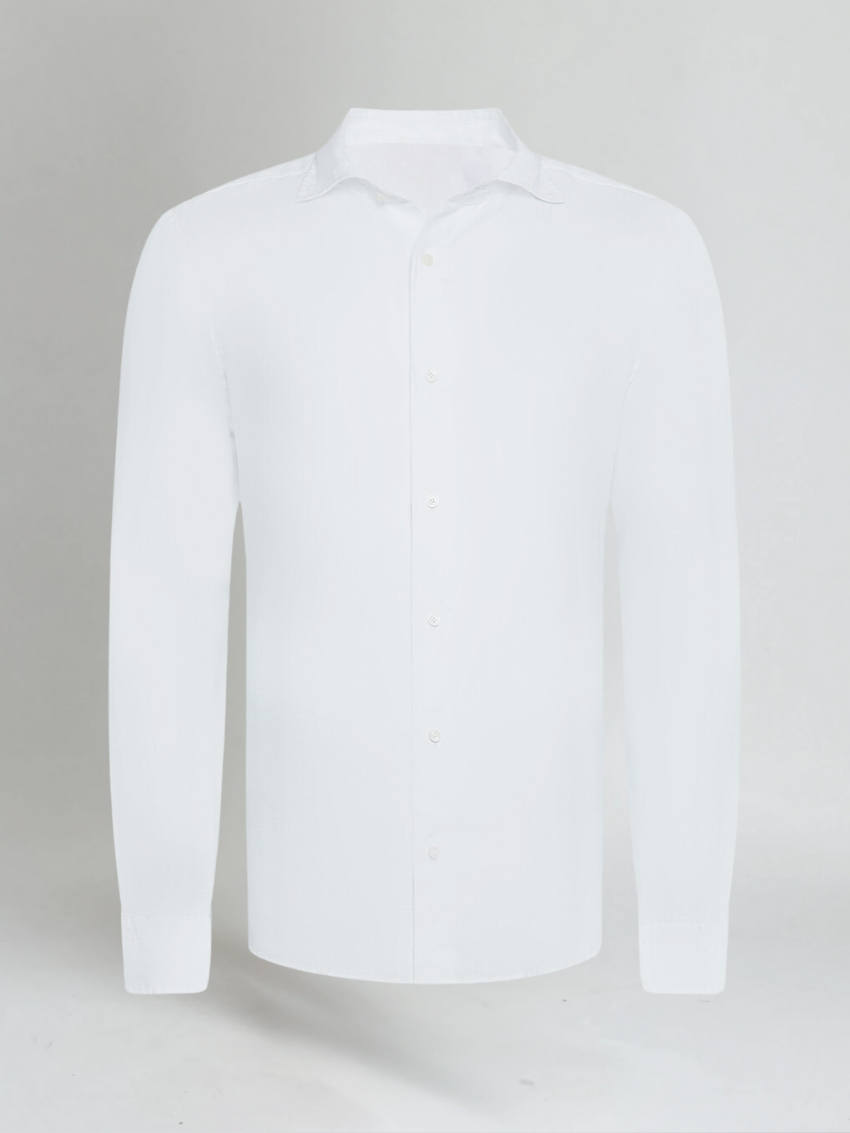 George | Linen Shirt White Spread Collar Long Sleeve for Men