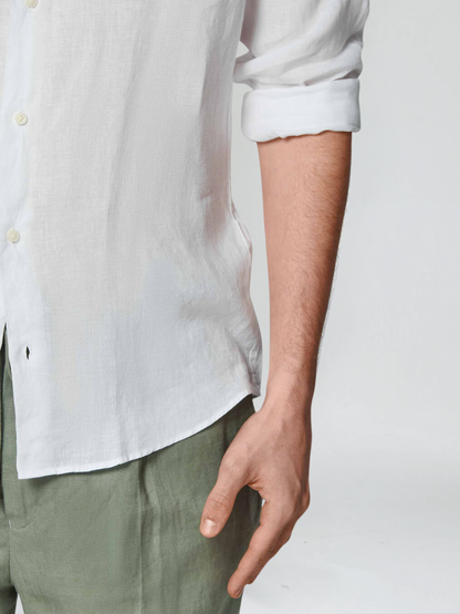 George | Linen Shirt White Spread Collar Long Sleeve for Men