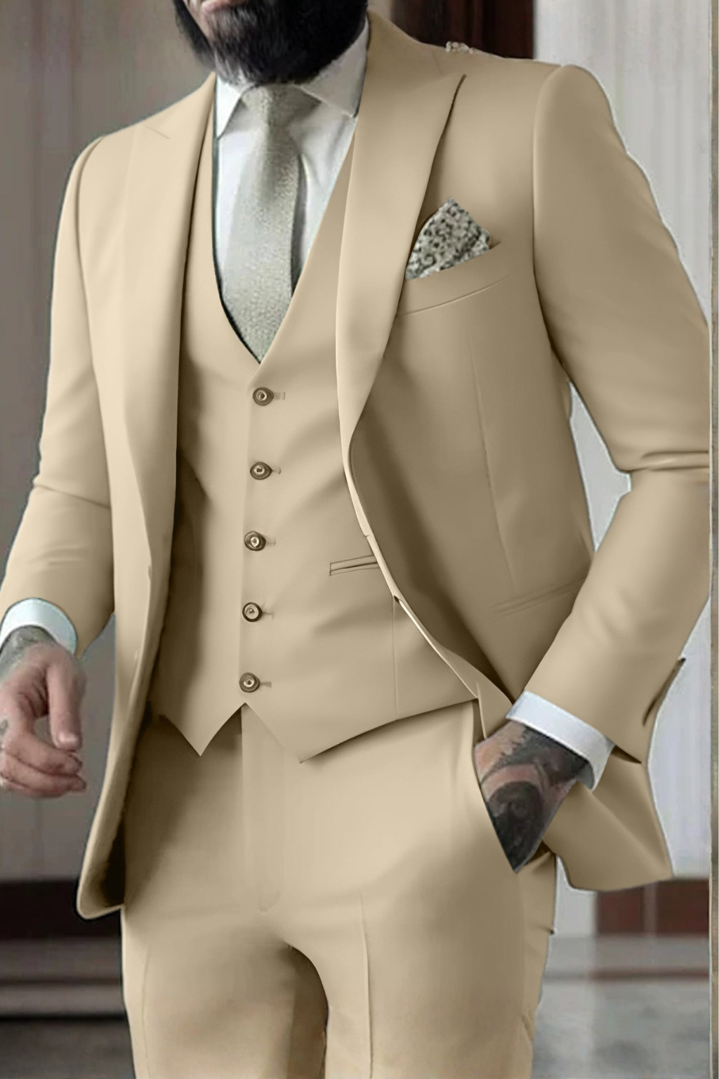 Reginald | Suit Sage Green Slim Fit Three-Piece Peak Lapel for Men