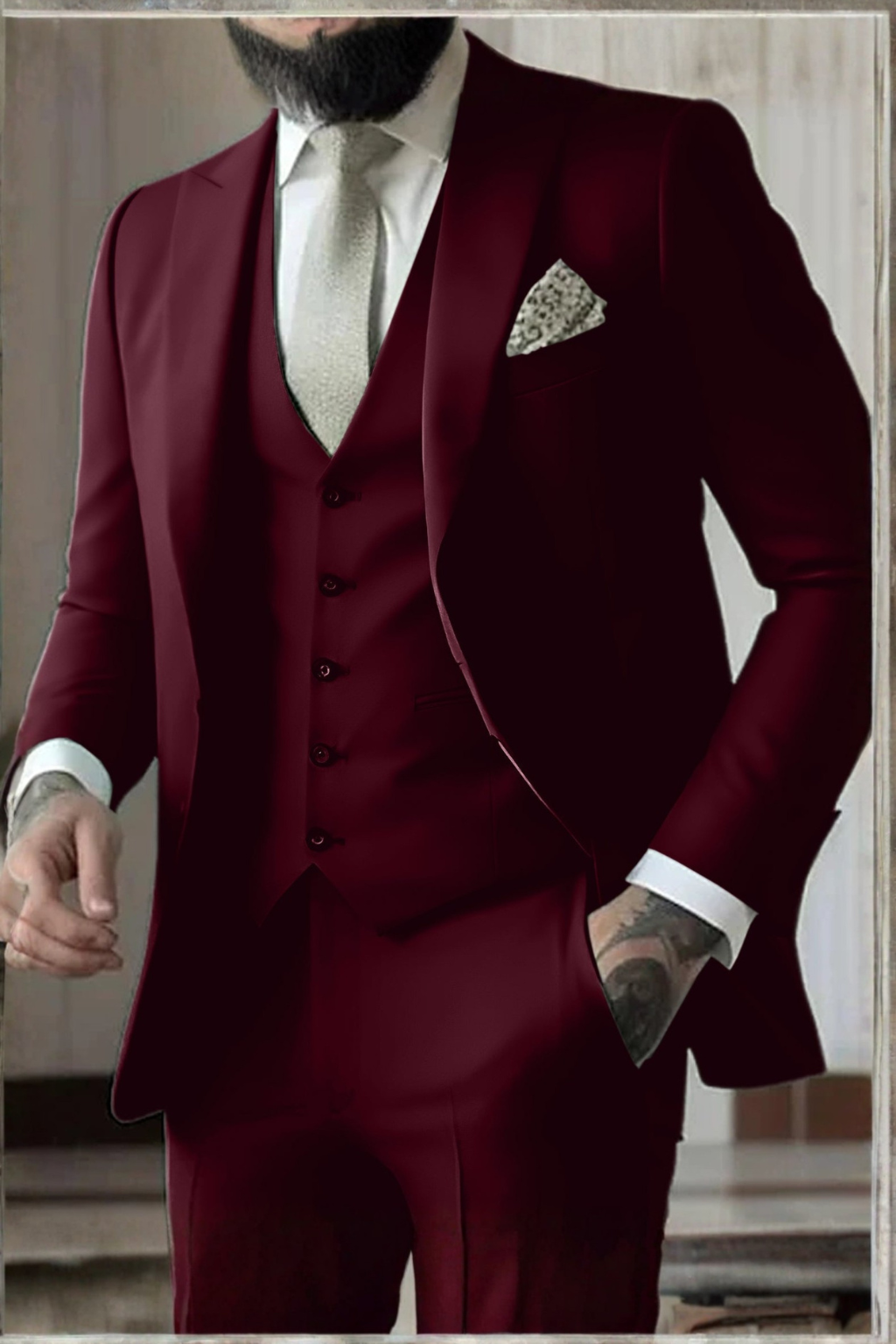 Reginald | Suit Sage Green Slim Fit Three-Piece Peak Lapel for Men