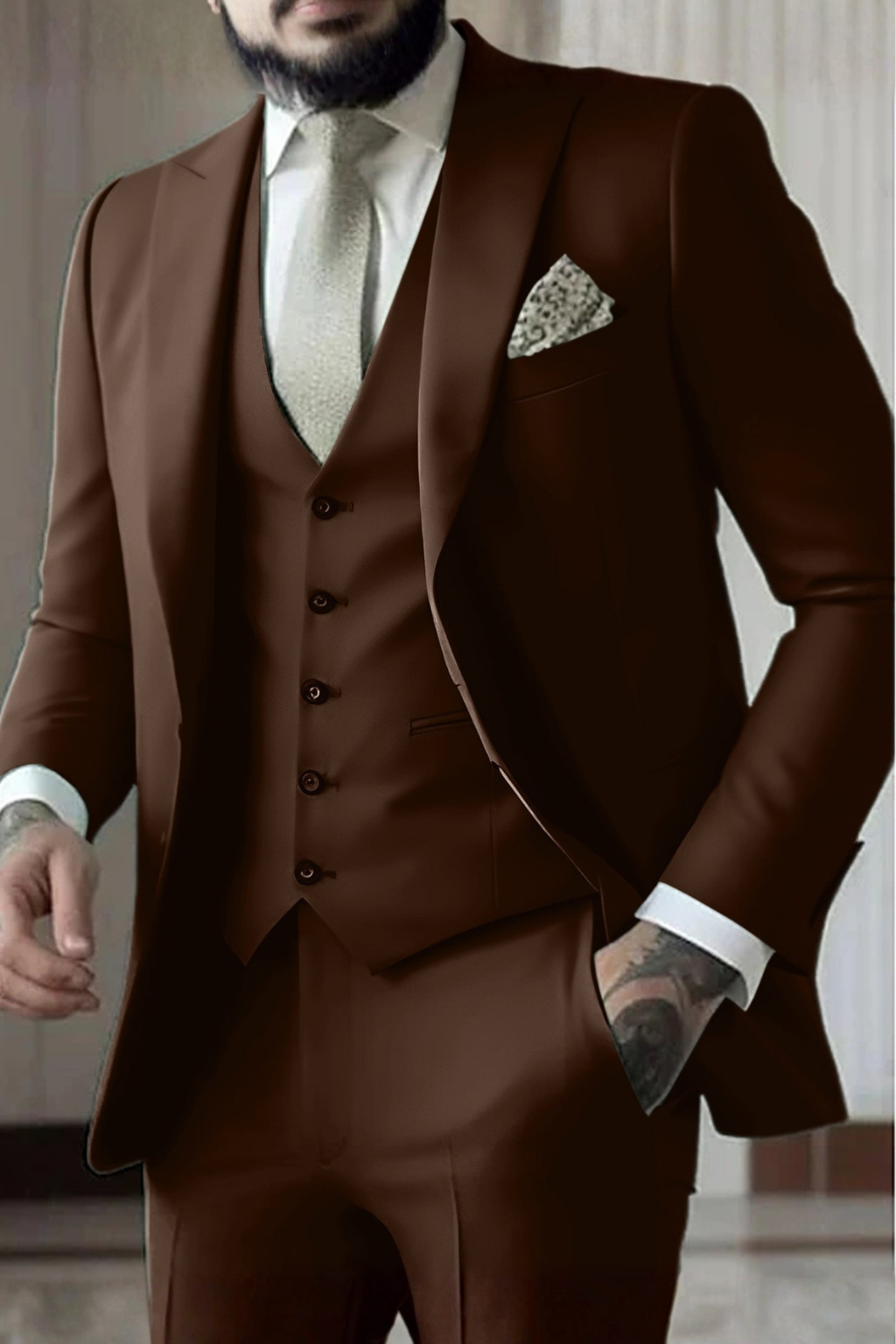 Reginald | Suit Sage Green Slim Fit Three-Piece Peak Lapel for Men