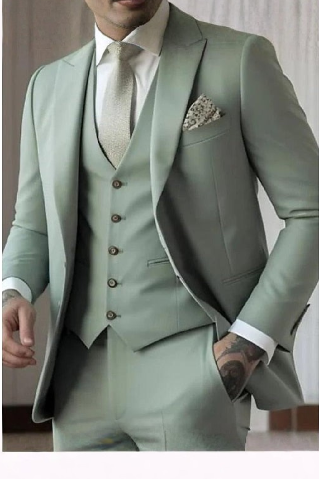 Reginald | Suit Sage Green Slim Fit Three-Piece Peak Lapel for Men