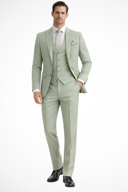 Reginald | Suit Sage Green Slim Fit Three-Piece Peak Lapel for Men
