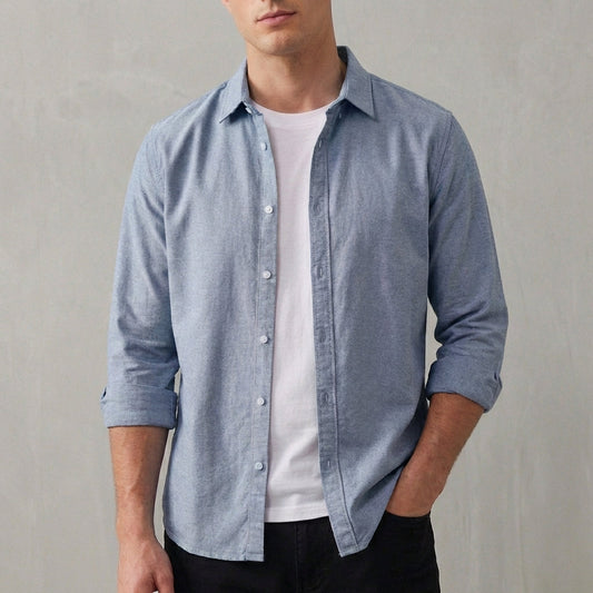 Jack | Oxford Shirt Blue Cotton Button-Down Long Sleeve for Men