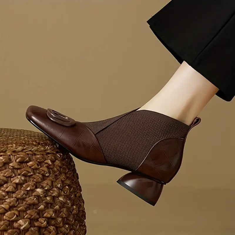 Coralie | Ankle Boots Black Knit Panel Square Toe for Women