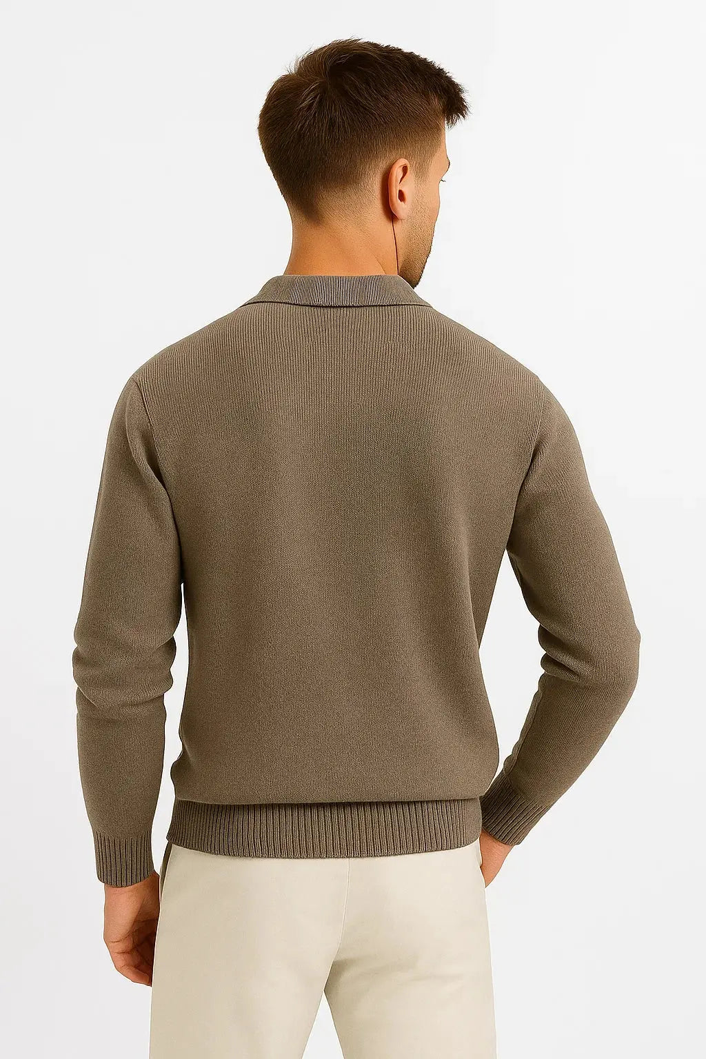 Thomas | Polo Sweater Taupe Knit Long Sleeve for Men