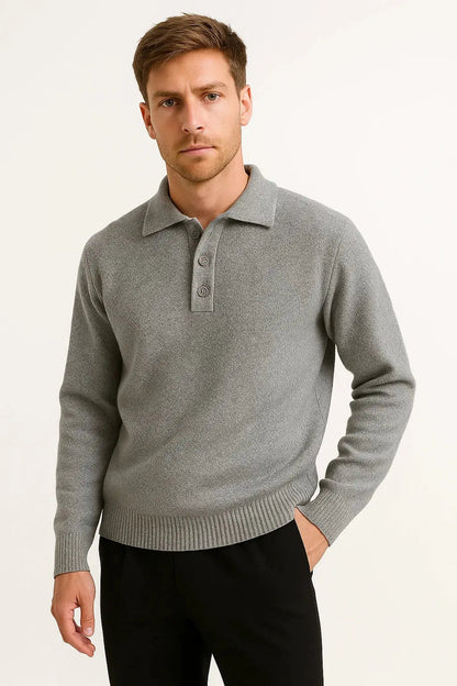 Thomas | Polo Sweater Taupe Knit Long Sleeve for Men
