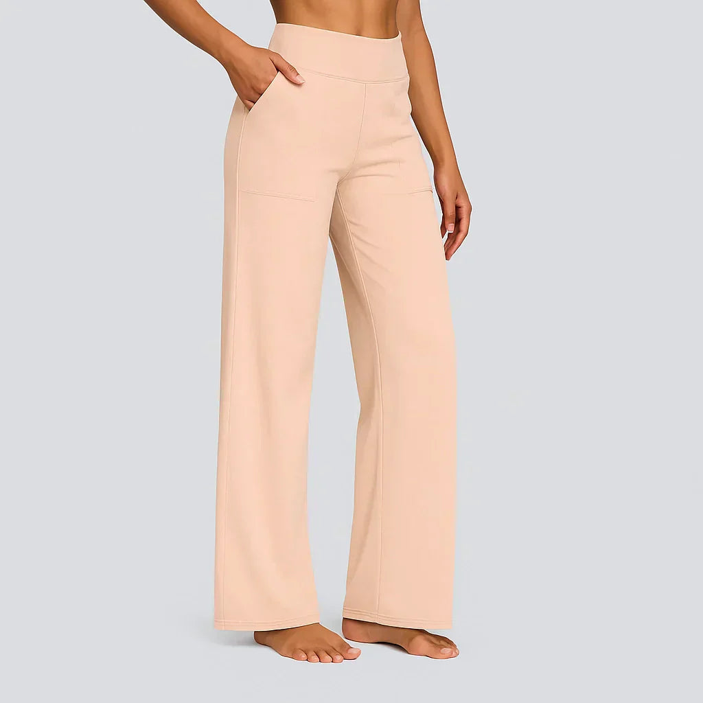 Phoebe | Wide-Leg Yoga Trousers Taupe Polyester High-Waist for Women