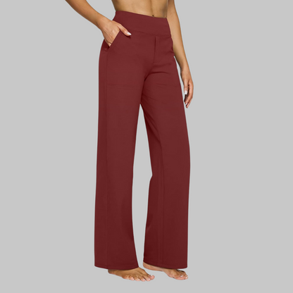 Phoebe | Wide-Leg Yoga Trousers Taupe Polyester High-Waist for Women
