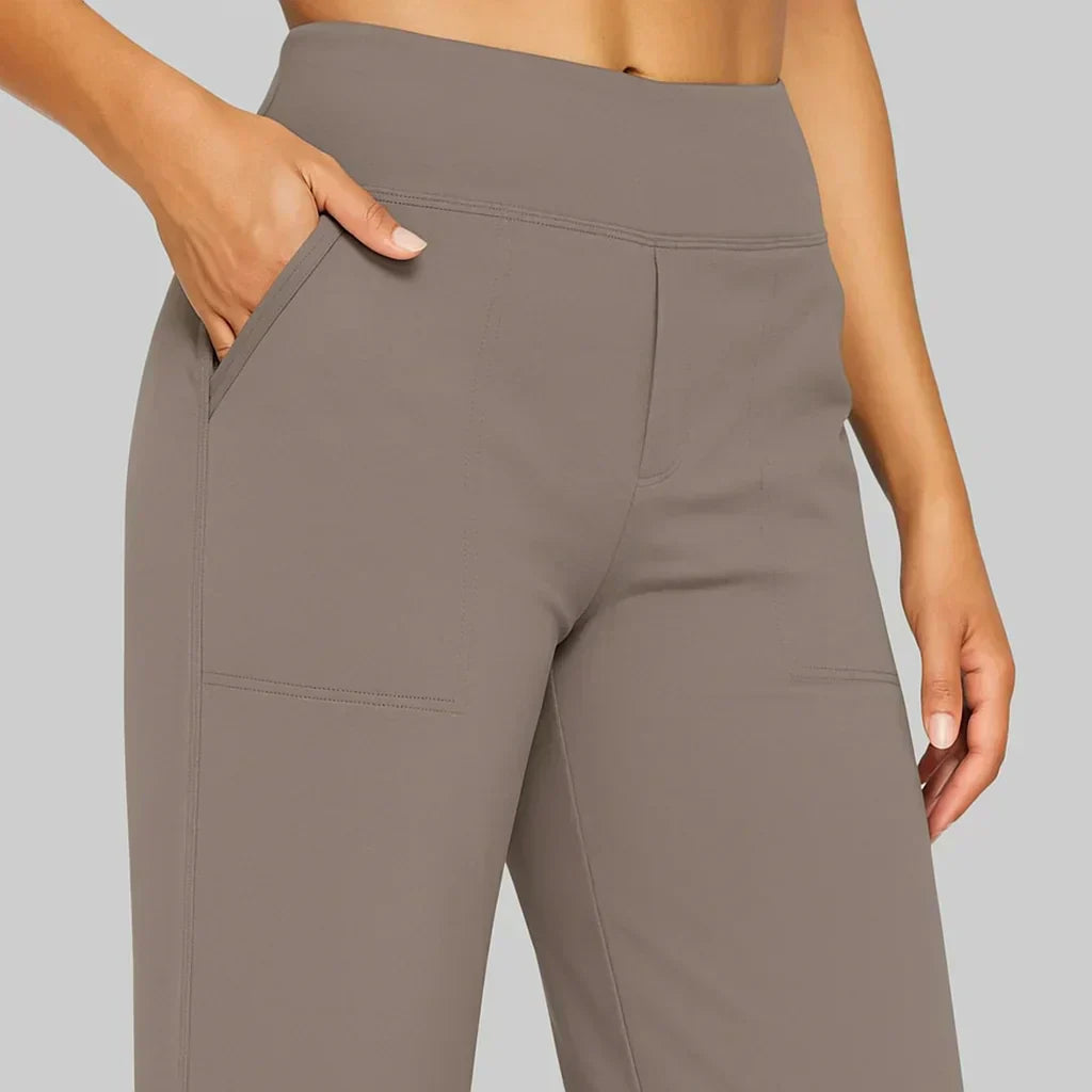 Phoebe | Wide-Leg Yoga Trousers Taupe Polyester High-Waist for Women