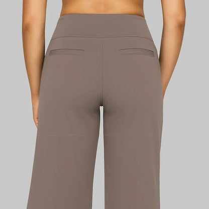 Phoebe | Wide-Leg Yoga Trousers Taupe Polyester High-Waist for Women