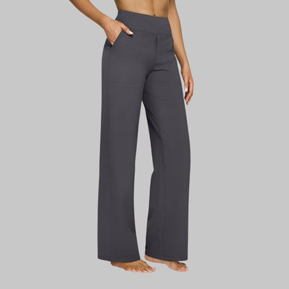 Phoebe | Wide-Leg Yoga Trousers Taupe Polyester High-Waist for Women