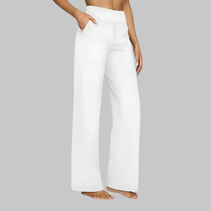 Phoebe | Wide-Leg Yoga Trousers Taupe Polyester High-Waist for Women