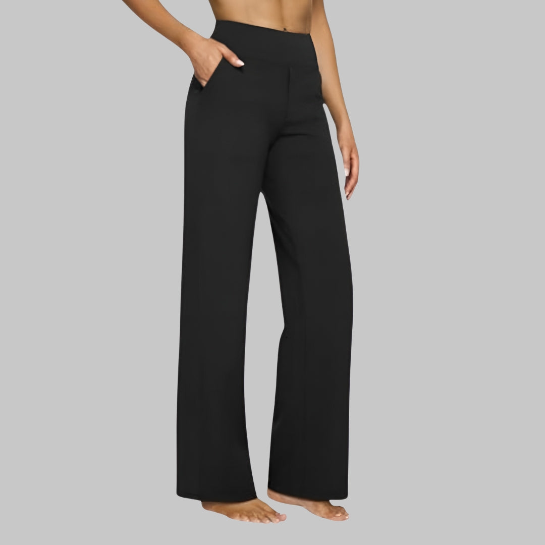 Phoebe | Wide-Leg Yoga Trousers Taupe Polyester High-Waist for Women