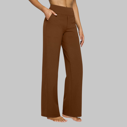 Phoebe | Wide-Leg Yoga Trousers Taupe Polyester High-Waist for Women