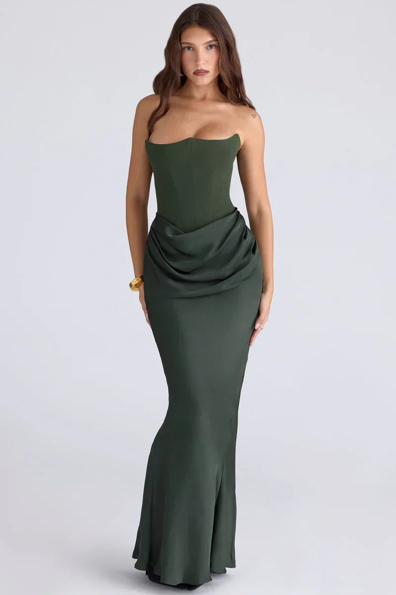 Prue | Maxi Party Dress Pink Satin Strapless Corset for Women