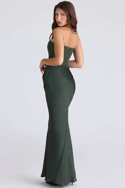 Prue | Maxi Party Dress Pink Satin Strapless Corset for Women