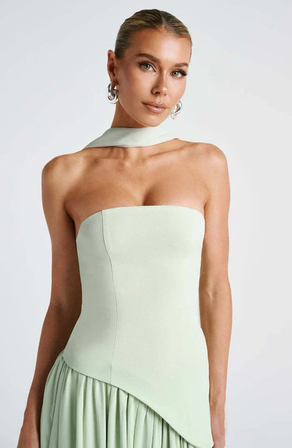 Cecily | Maxi Dress Lemon Strapless Halter Neck Gathered Skirt for Women