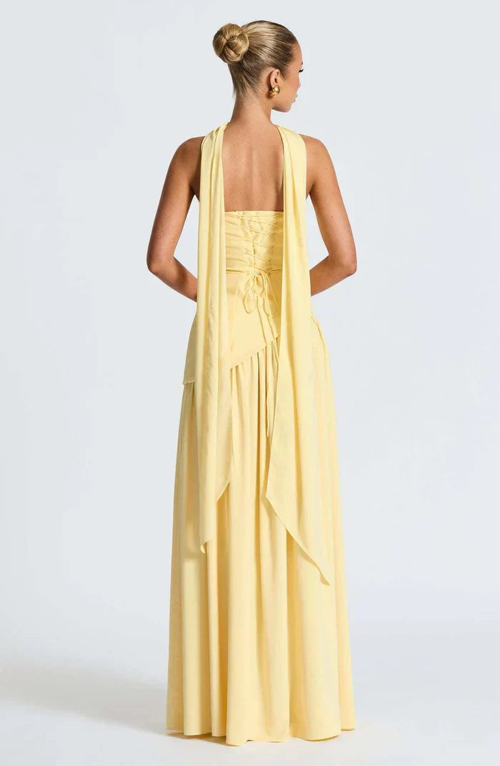 Cecily | Maxi Dress Lemon Strapless Halter Neck Gathered Skirt for Women