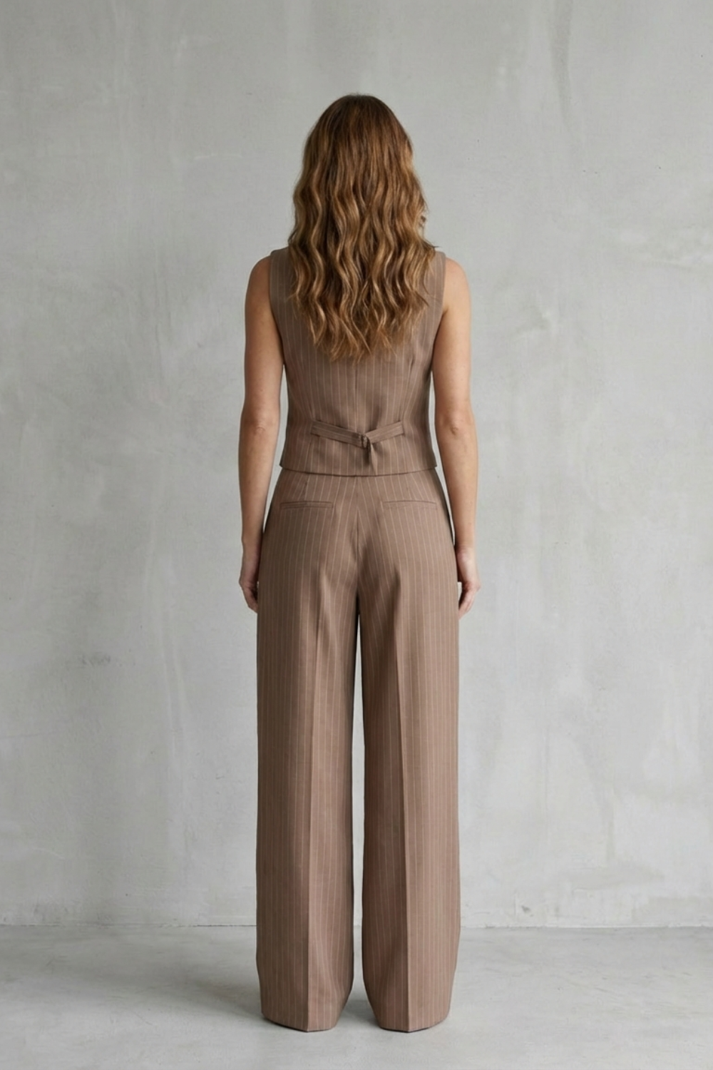 Ottoline | Pinstripe Co-Ord Set Mocha Brown Wide-Leg Tailored for Women