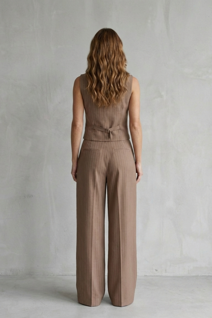 Ottoline | Pinstripe Co-Ord Set Mocha Brown Wide-Leg Tailored for Women
