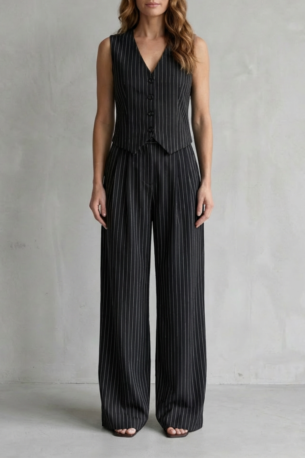 Ottoline | Pinstripe Co-Ord Set Mocha Brown Wide-Leg Tailored for Women
