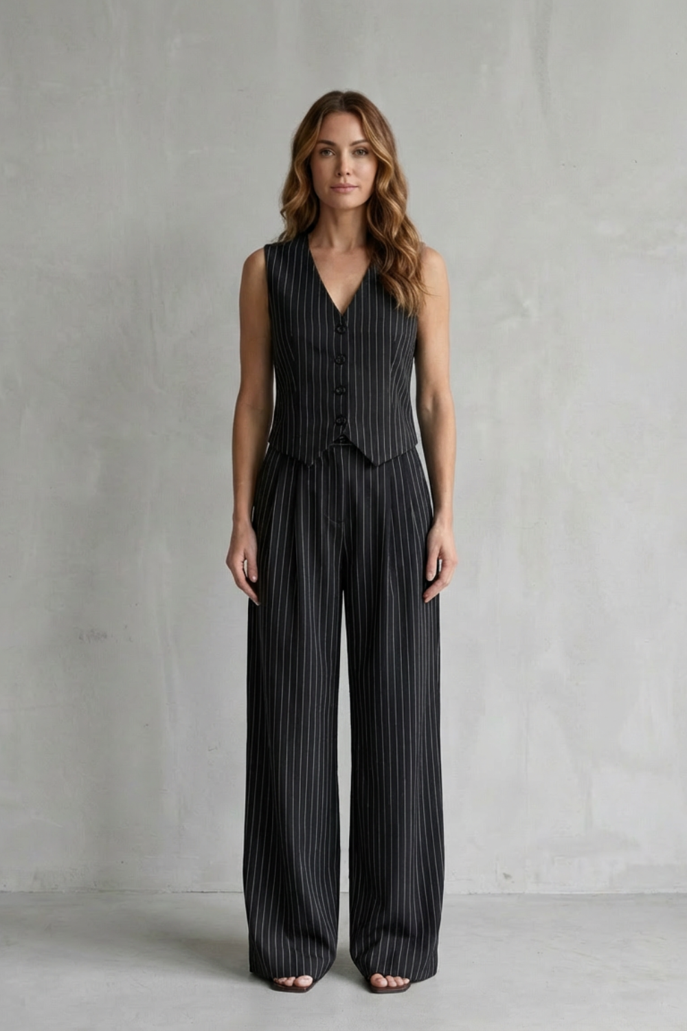 Ottoline | Pinstripe Co-Ord Set Mocha Brown Wide-Leg Tailored for Women